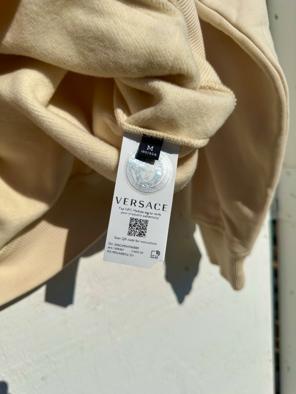 VERSACE Barocco Goddess Hoodie Beige Cotton/Silk Mens Size M - Picture 6 of 8